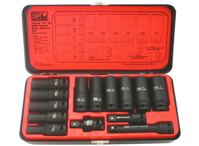 SP - 14PC 1/2 DR 6PT SAE DEEP IMPACT SOCKET SET